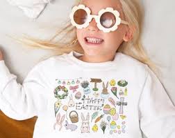 Easter Doodles Sweatshirt Easter Favorites Little Things Shirt for Women  Cute Chick Egg Hunt Bunny Flower Matching Toddler Kids Sweaters