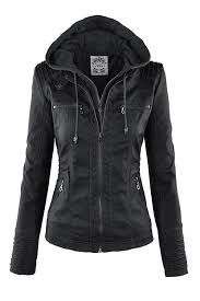 Solid Color Pu Leather Convertible Collar Jacket Black Coffee Light Brown Off White White Leather Jacket With Hood Jackets For Women