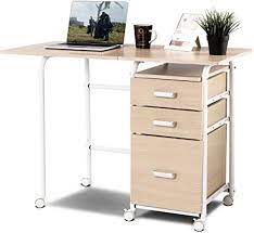 Computer desk study workstation laptop table 2 drawers open shelf home office. Amazon Com Patiojoy Folding Computer Desk Wheeled Home Office Furniture With 3 Drawers Laptop Desk Writing Table Portable Dorm Apartment Space Saving Compact Desk For Small Spaces Kitchen Dining