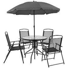 Check spelling or type a new query. Flash Furniture 6 Piece Black Patio Garden Set With Umbrella Table And Set Of 4 Folding Chairs Walmart Com Patio Table Umbrella Patio Table Set Outdoor Patio Table
