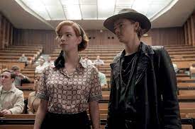 Ranking Anya Taylor Joy S Winning Outfits In The Queen S Gambit Anya Taylor Joy Tv Clothes Navy Mini Skirt