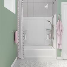 I have a bath with a tub/shower insert with regular door trim around the edges of the insert. Ensemble Shower Wall Surrounds At Lowes Com