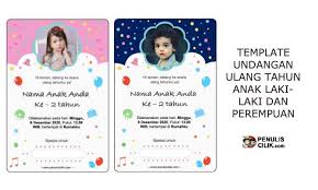 Download bingkai kartu nama bayi : Download Template Undangan Ulang Tahun Anak Laki Laki Dan Perempuan Editable Penulis Cilik