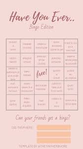 Bingo At Home App Game Ideas If You Love The Never Have I Ever Game You Need This Fun Instagram Template Add This Have You Ev Bingo Template Instagram Template Instagram Story Questions