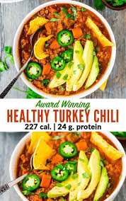 The Best Healthy Turkey Chili Only 227 Calories And 24 G Protein Per Serving Hearty Warm Filling Healthy Turkey Chili Recipe Healthy Chili Recipe Turkey