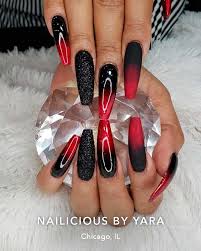 Black And Red Nail Ideas Amazing Ombre Red Nails With Black Glitter Accent Nail Design Red Nail Art Designs Red Nails Glitter Ombre Nails Glitter