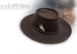 At The Beginning Of The Red Dead Redemption Game Marston Wears His Cowboy Outfit Which Includes A Dark Brown Sl Slouch Hat Cowboy Outfits Western Accessories