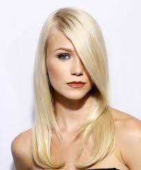 Simple, clean, crisp and easy to wear wavy, textured or straight! Long Straight Light Blonde Hairstyle With Side Swept Bangs