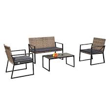Patioroma 4 Pieces Rattan Conversation Set Patio Table And Chairs With Seat Cushions Outdoor Pe Patio Furnishings Outdoor Furniture Sets Patio Furniture Sets
