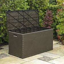kingfisher 280l wood effect plastic garden storage chest rangement jardin