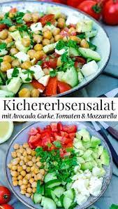 kichererbsensalat mit avocado gurke tomaten mozzarella zitronen vinaigrette rezept kichererbsensalat kichererbsen salat rezepte