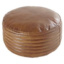 Kelvin Pouf Rond En Cuir De Chevre Matelasse Marron H28 X L49 5 X P49 5 Cm 6 5 Kg Maisons Du Monde 99 99 Ronde Poef Poef Opbergmanden