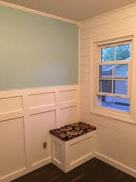 My Version Of Shiplap Using Plywood And 1x4 Board Batten Around Rest Of Office Walls Shiplap Bathroom Shiplap Ship Lap Walls