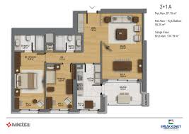 Klasik 1+1 dairelerde açık mutfaklı bir salon, bir oda ve bir banyo oluyor. Kat Planlari Nidapark Kucukyali Tahincioglu