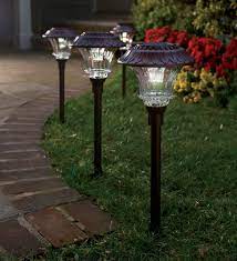 Super Bright Solar Led Path Lights Set Of 4 Bronze Plowhearth