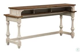 A regency mahogany sofa table, the top with walnut crossbanding, two rectangular pillar side supports each with two feet terminating in brass lion claw castors. Morgan Creek Wire Brushed Tobacco And Antique White Console Bar Table From Liberty Coleman Furniture