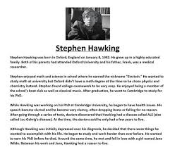 Stephen Hawking Biography Worksheet Stephen Hawking Essay Writing Skills Reading Passages