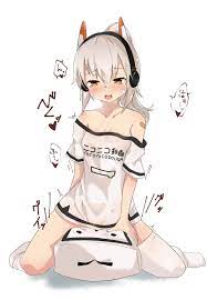 1girls ayanami (azur lane) azur lane bandaid on shoulder bangs  blush breasts cleavage clothed masturbation clothing collarbone crotch rub  dakimakura (object) eyebrows visible through hair female full body headgear