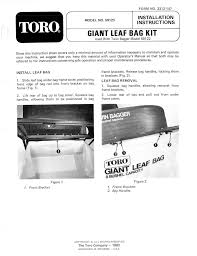 Choose from toro's best zero turn lawn mowers and find one that fits your needs buy now. Toro Giant Leaf Bag Kit Used With Twin Bagger Grass Catcher 59122 Installation Guide Manualzz