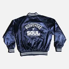 Purveyors Of Soul Satin Baseball Jacket Navy Blue The O My S