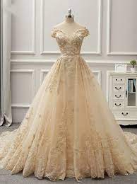 Champagne A Line Wedding Dresses Off The Shoulder Bridal Gown 11722 A Line Wedding Dress Empire Wedding Dress Bridal Gowns