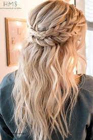 Couronne Tresse Coiffure Moitie Haut Moitie Bas Coiffures De Mariage Pour Cheveux Mi Longs Co Medium Hair Styles Wedding Hair Down Elegant Wedding Hair