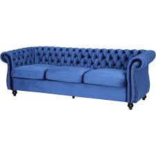 Spend $200 get $50 in rewards! Noble House Fruto Chesterfield Tufted Sofa Navy Blue 307706 Best Buy