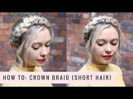 How To Crown Braid Shorter Hair Version By Sweethearts Hair Youtube Braid Crown Short Hair Braids For Short Hair Braided Crown Hairstyles