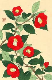 Japanese Flowers Art Prints Posters Japanese Red Camellias Etsy Flower Prints Art Flower Art Botanical Art Prints