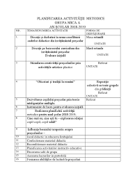 Continuităţii în interiorul aceluiaşi ciclu curricular; Planificarea ActivitÄƒÈ›ii Metodice Grupa Mica A An È™colar 2018 2019