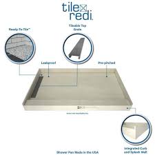 Great examples can be found in horse trough shower pan, corrugated metal shower and wooden barrel shower. Tile Redi Wonderfall Trench 36 In X 36 In Single Threshold Shower Base With Left Drain And Tileable Trench Grate Wf3636l Pvc The Home Depot