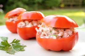 Tomates Aux Crevettes Grises Voorgerechten Schaaldieren Vis