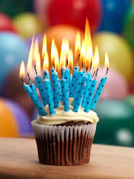 Happy Birthday Cake On Fire Chocolate Cupcake With A Bon Fire Of Blue Polka Dot Lit Candies Awesome Feliz Cumpleanos Tarjetas De Cumpleanos Cartas De Cumpleanos