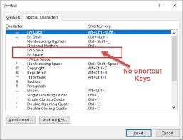Shortcut For Em And En Spaces Microsoft Word