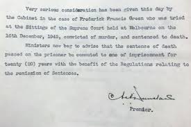 Check spelling or type a new query. Cabinet Commutes Death Sentence Of Frederick Francis Green Abc News Australian Broadcasting Corporation