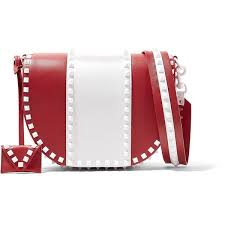 Valentino Rockstud Two Tone Leather Shoulder Bag 2 375 Liked On Polyvore Featuring Bags Handbags Shoulder Red Leather Handbags Leather Shoulder Bag Bags