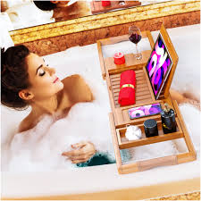 Best reviews guide analyzes and compares all bathtub trays of 2021. Ym Lux Craft Bamboo Bathtub Caddy Tray Durable Non Slip 1 2 Adults Expandable Bathtub Tray Beautiful Gift Box Fits Any Tub Bath Holds Book Wine Phone Ipad Laptop Buy Online In Japan