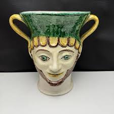 DOLFI NEIMAN MARCUS Italian Pottery Two Faced Man Woman Vessel Majolica  Vintage $630.90