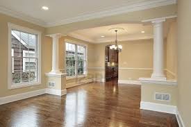 Living And Dining Room With White Pillars In New Construction Open Dining Room Craftsman Dining Room Open Concept Dining Room