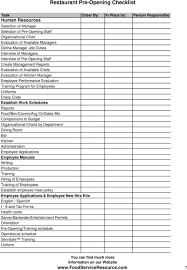 restaurant pre opening checklist pdf free download