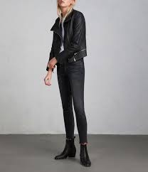 Allsaints Us Womens Bales Leather Biker Jacket Black Edgy Work Outfits Leather Jackets Women Jeans Style