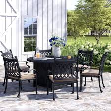 Aluminum patio dining furniture is sturdy enough to withstand wind and weather, but still easy to arrange and store thanks to its light weight. Birch Lane Kidder Round 6 Person 52 Long Aluminum Dining Set With Cushions Reviews Wayfair