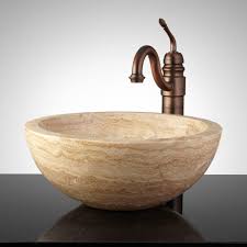 Stone vessel sink amlink marble and its partnering manufacturing facilities mass produce and distribute a full line of stone sinks, featuring granite vessel sink, marble vessel. Round Polished Travertine Vessel Sink With Offset Rim Polished Beige Travertine Titan Treasures