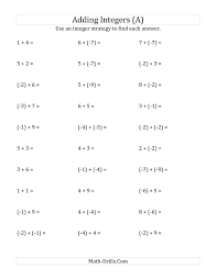 The Adding Integers From 9 To 9 Negative Numbers In Parentheses A Math Worksheet From The Inte Math Fact Worksheets Integers Worksheet Doubles Worksheet