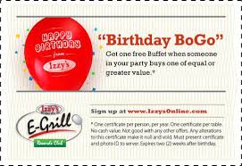 Izzy S Birthday Coupon Buy One Get One Expires 2 Weeks After Birthday Coupon Food Restaurant Birthday Coupons Food Coupon Pizza Coupons