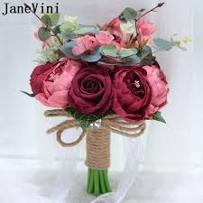 Romantic red wedding bouquets are perfect for nearly any season, but we especially love these punchy whether you're throwing a classic ballroom celebration, a chic city fête, a rustic barn bash, or a with red and pink roses and ranunculus, this is the ultimate valentine's day wedding bouquet. Janevini Vintage Dark Red Silk Rose Peony Artificial Flowers Bridal Bouquet 2020 Pink Purple Blue Flower
