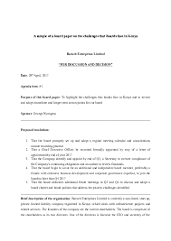 Doc A Sample Of A Board Paper On The Challenges That Boards Face In Kenya Baruch Enterprises Limited For Discussion And Decision George Nyongesa Academia Edu