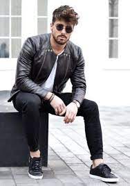 Rowanrow With An All Black Combo Featuring A Black Leather Jacket White T Shirt Wrist Accessorie Mens Winter Fashion Mens Fashion Casual Jackets Men Fashion