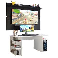 Mesa auxiliar fabricada en aluminio recubierto de ratán trenzado sintético. Mesa Gamer Madesa 9409 E Painel Para Tv Ate 65 Polegadas Branco Preto Leroy Merlin