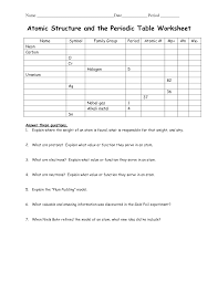 Atomic Structure Worksheet And Periodic Table Chemistry Worksheets Atomic Structure Chemistry
